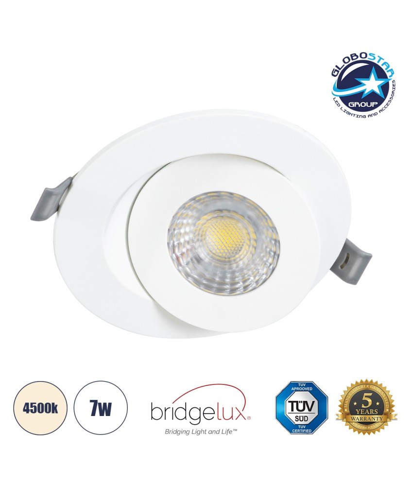 GLOBOSTAR® LEXIS JOINT 60990 Χωνευτό Κινούμενο Downlight Σποτ LED 7W 680lm 45° AC 220-240V Αδιάβροχο IP44 Φυσικό Λευκό 4500K - Bridgelux SMD Chip & TÜV SÜD Driver - Λευκό Ματ - Μ12 x Π12 x Υ3.1cm - Q9cm - 5 Χρόνια Εγγύηση